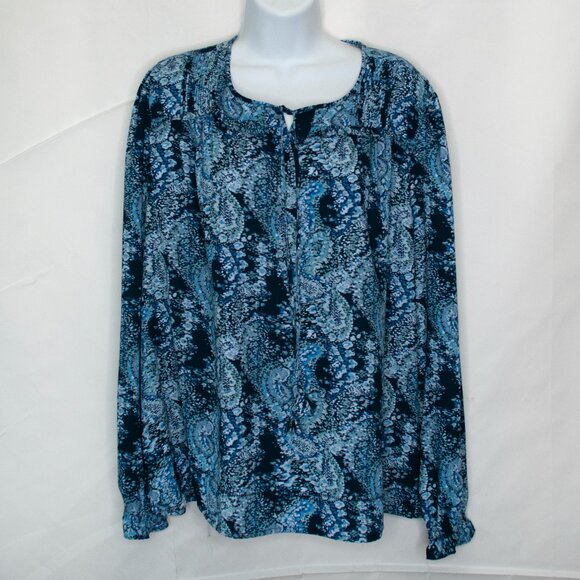 Joie Peasant Top Womens Medium M Blue Parisian Paisley Blouse Long Sleeve E05X - Picture 2 of 6